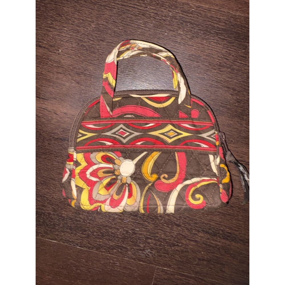 Vera Bradley Retired Puccini Mini Coin Purse / Micro Bag Floral Brown Red Yellow - Picture 10 of 13